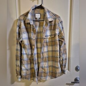 American Eagle Outfitters Tan and White Plaid Shirt